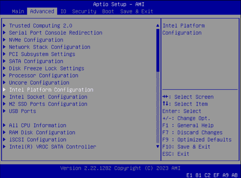 Intel platform configuration Intel platform configuration